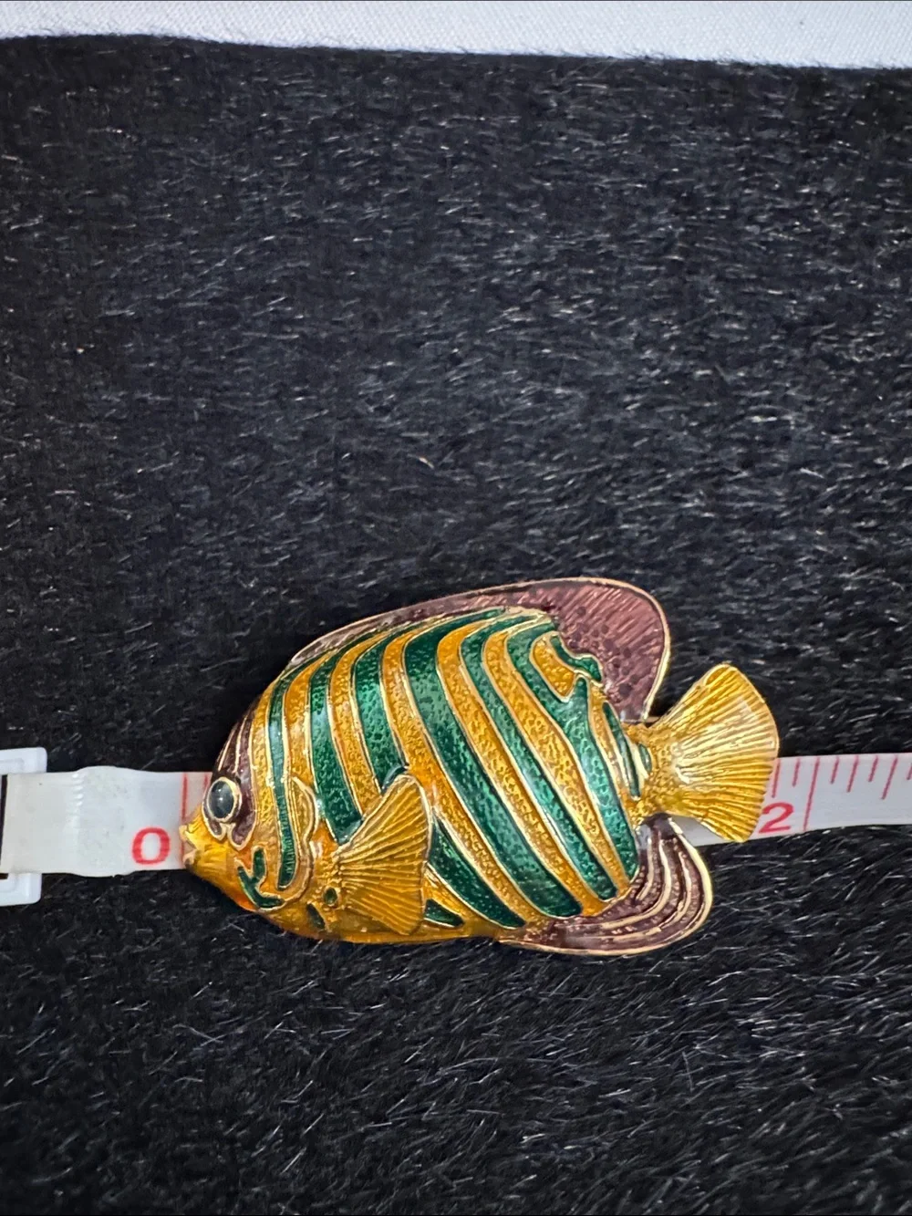 Green and Gold Striped Fish Pin - Decorative Enamel Brooch